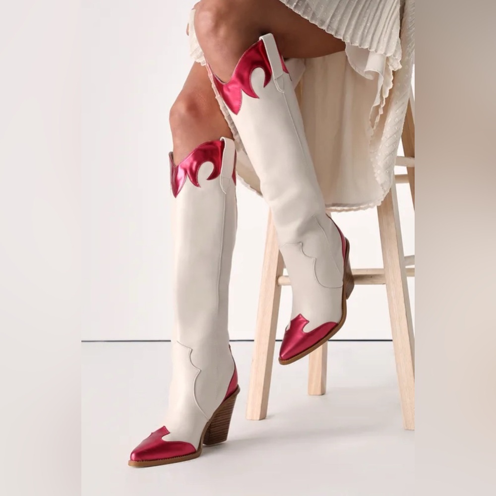 Billini  Sayuri Ivory Raspberry Metallic Western Knee-High Boots